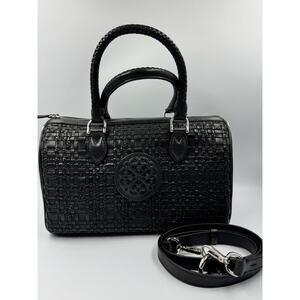 Brighton NWT Ferrara Vereda Woven Purse Barrel Black Handbag